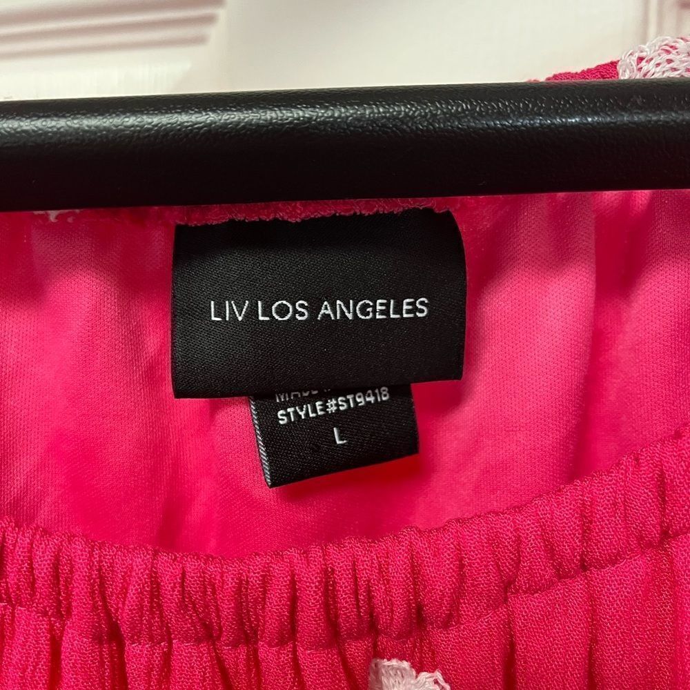 LIV Los Angeles Pink & White Floral Embroidered Off the Shoulder Dress sz L - Picture 5 of 8